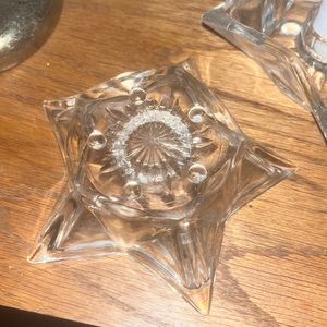 Vintage Hazel Atlas Clear Pressed Glass Star Candle Holders - Set of 2
